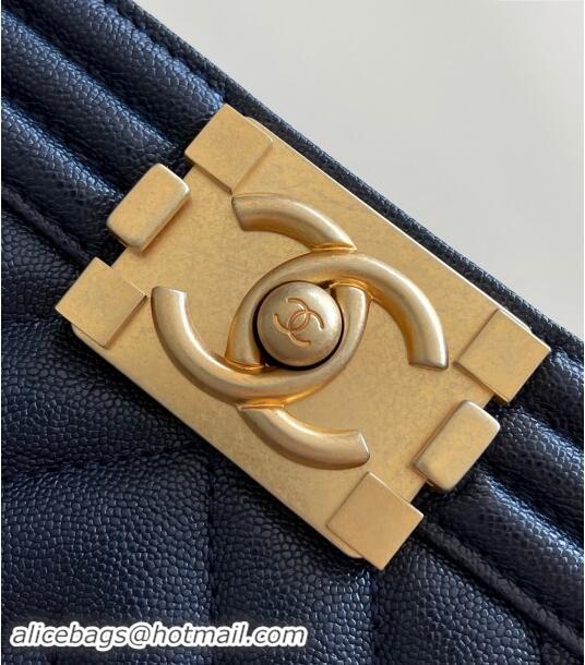 Well Crafted Chanel Original Grained Calfskin Chevron Medium Boy Flap Bag A02502 Gold/Deep Blue 2023 Top Quality