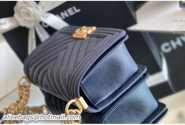 Well Crafted Chanel Original Grained Calfskin Chevron Medium Boy Flap Bag A02502 Gold/Deep Blue 2023 Top Quality