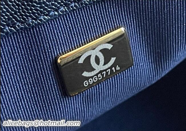 Well Crafted Chanel Original Grained Calfskin Chevron Medium Boy Flap Bag A02502 Gold/Deep Blue 2023 Top Quality