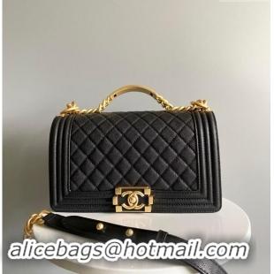 Affordable Price Chanel Boy Chanel Handbag with Handle in Grained Shiny Calfskin A94804 Black 2023