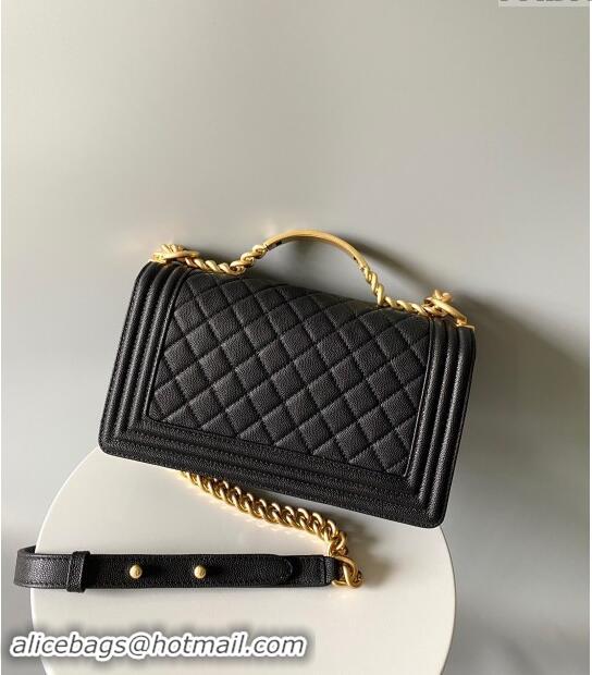 Affordable Price Chanel Boy Chanel Handbag with Handle in Grained Shiny Calfskin A94804 Black 2023