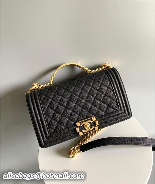 Affordable Price Chanel Boy Chanel Handbag with Handle in Grained Shiny Calfskin A94804 Black 2023