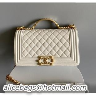 Well Crafted Chanel Boy Chanel Handbag with Handle in Grained Shiny Calfskin A94804 White