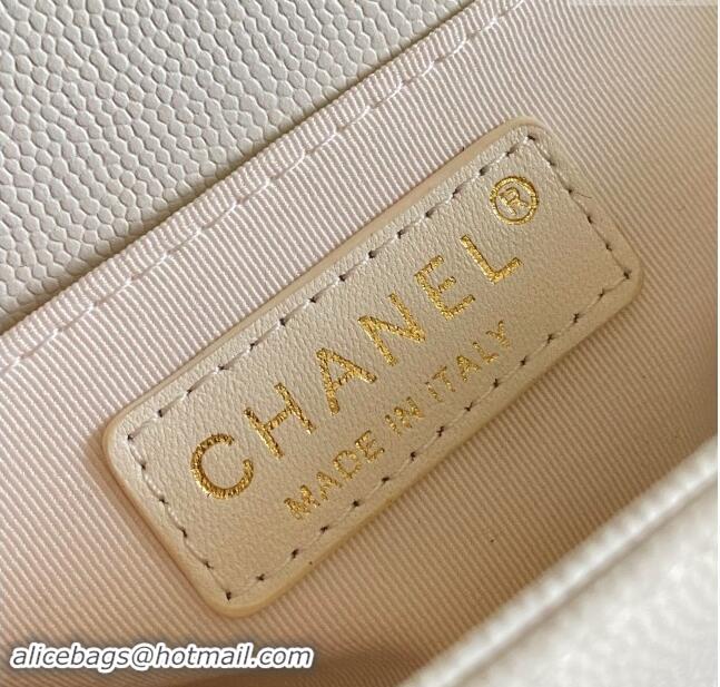 Well Crafted Chanel Boy Chanel Handbag with Handle in Grained Shiny Calfskin A94804 White