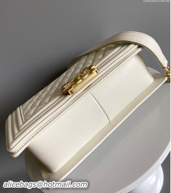 Well Crafted Chanel Boy Chanel Handbag with Handle in Grained Shiny Calfskin A94804 White