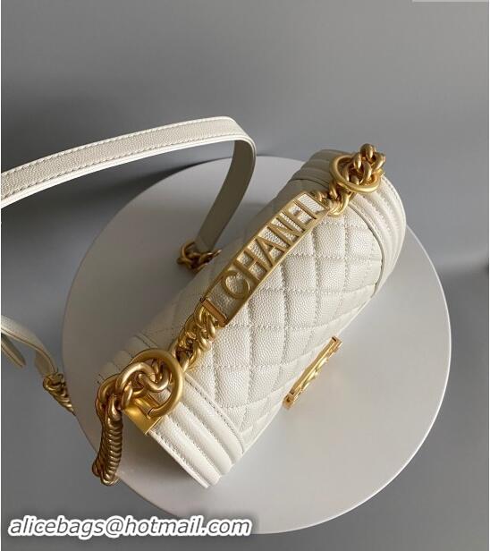 Best Price Chanel Small Boy Chanel Handbag with Handle in Grained Shiny Calfskin A94803 White