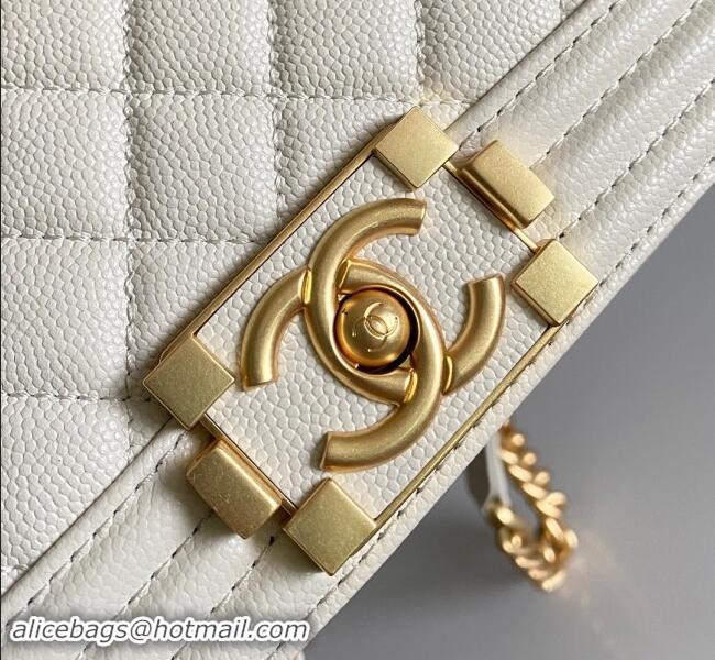 Best Price Chanel Small Boy Chanel Handbag with Handle in Grained Shiny Calfskin A94803 White