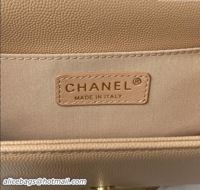 Famous Brand Chanel Boy Chanel Handbag with Handle in Grained Calfskin A94804 Apricot