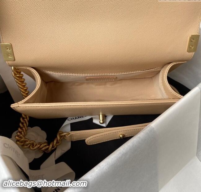 Famous Brand Chanel Boy Chanel Handbag with Handle in Grained Calfskin A94804 Apricot