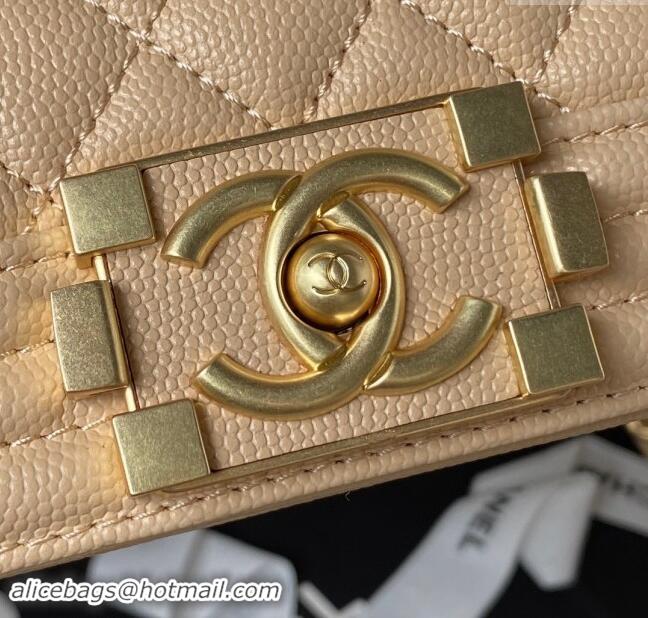 Famous Brand Chanel Boy Chanel Handbag with Handle in Grained Calfskin A94804 Apricot