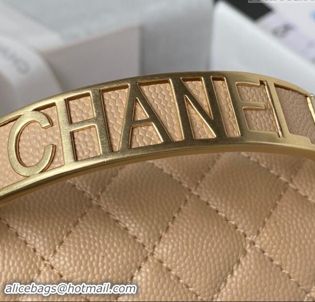 Famous Brand Chanel Boy Chanel Handbag with Handle in Grained Calfskin A94804 Apricot