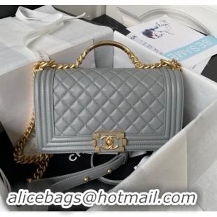 Top Design Chanel Boy Chanel Handbag with Handle in Grained Calfskin A94804 Grey