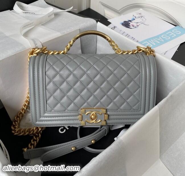 Top Design Chanel Boy Chanel Handbag with Handle in Grained Calfskin A94804 Grey