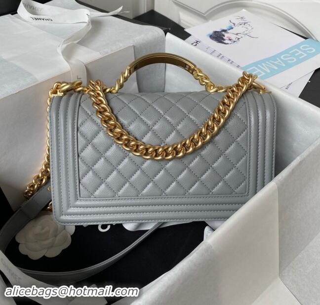 Top Design Chanel Boy Chanel Handbag with Handle in Grained Calfskin A94804 Grey