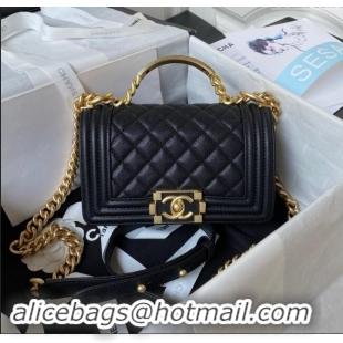 Best Quality Chanel Small Boy Chanel Handbag with Handle in Grained Calfskin A94805 Black