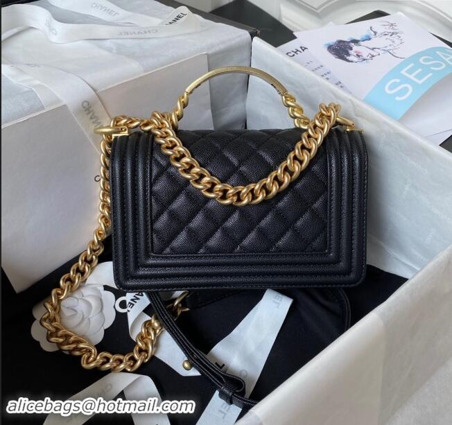 Best Quality Chanel Small Boy Chanel Handbag with Handle in Grained Calfskin A94805 Black