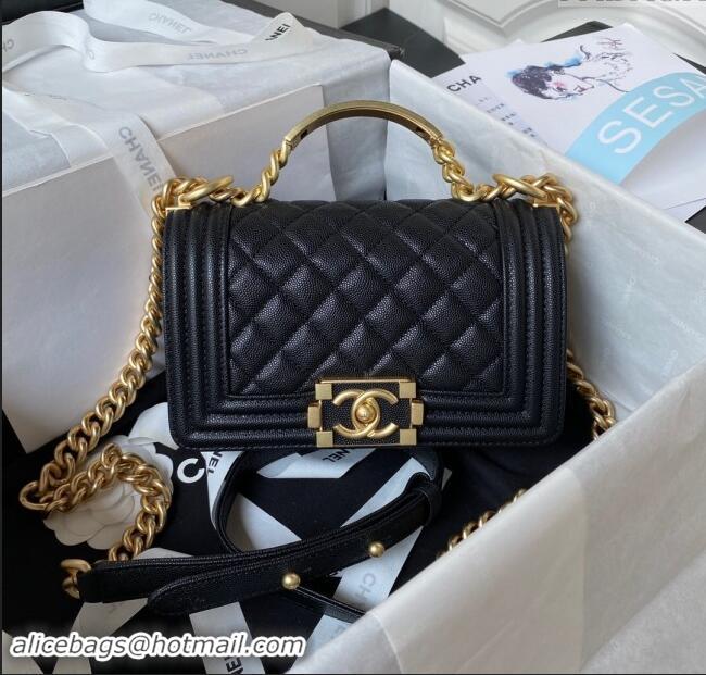 Best Quality Chanel Small Boy Chanel Handbag with Handle in Grained Calfskin A94805 Black