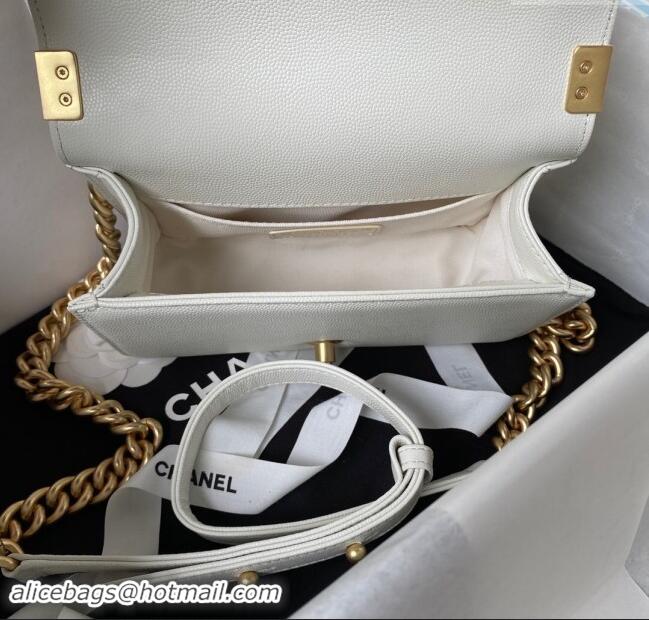 Buy Fashionable Chanel Small Boy Chanel Handbag with Handle in Grained Calfskin A94805 White