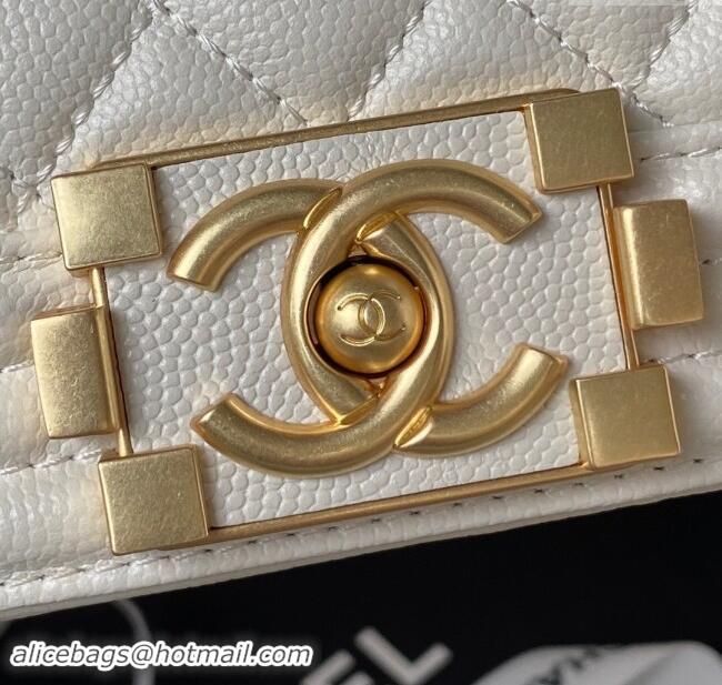 Buy Fashionable Chanel Small Boy Chanel Handbag with Handle in Grained Calfskin A94805 White