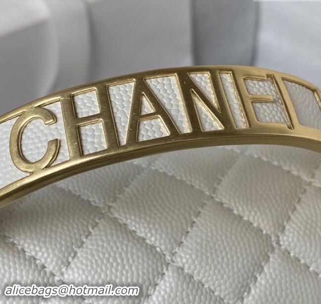 Buy Fashionable Chanel Small Boy Chanel Handbag with Handle in Grained Calfskin A94805 White