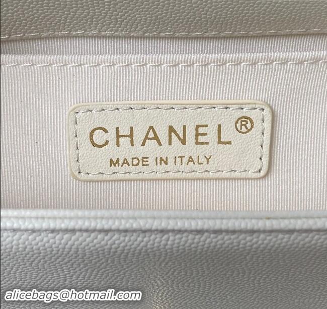 Buy Fashionable Chanel Small Boy Chanel Handbag with Handle in Grained Calfskin A94805 White