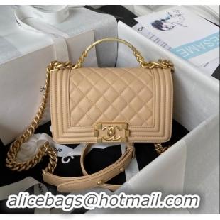 Top Design Chanel Small Boy Chanel Handbag with Handle in Grained Calfskin A94805 Apricot