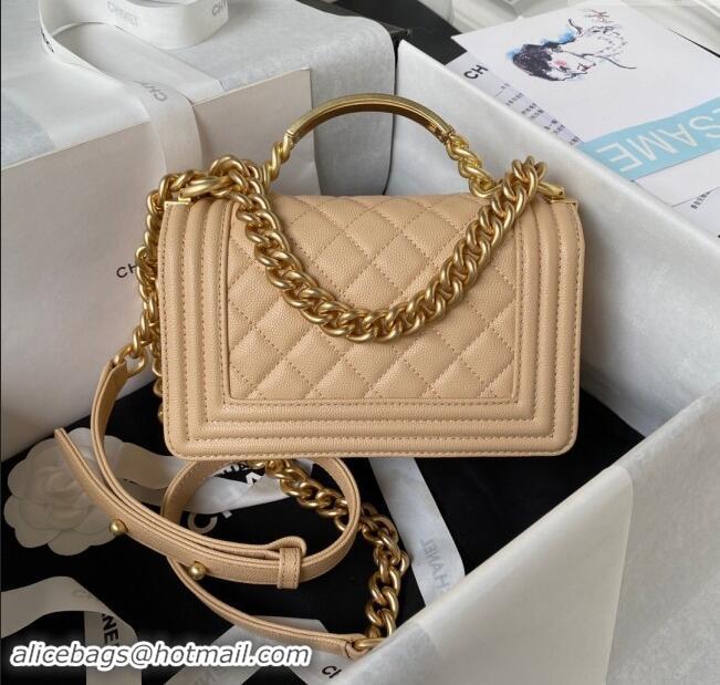 Top Design Chanel Small Boy Chanel Handbag with Handle in Grained Calfskin A94805 Apricot