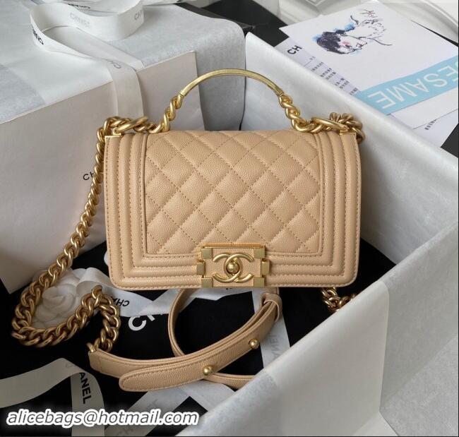 Top Design Chanel Small Boy Chanel Handbag with Handle in Grained Calfskin A94805 Apricot