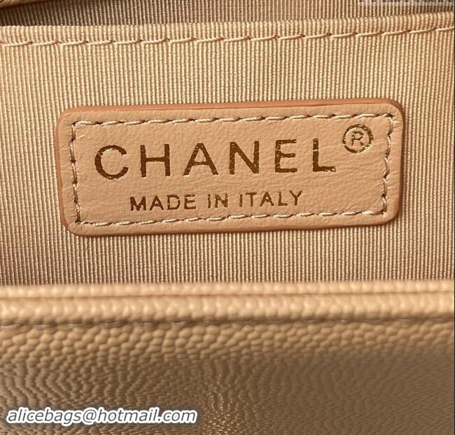 Top Design Chanel Small Boy Chanel Handbag with Handle in Grained Calfskin A94805 Apricot