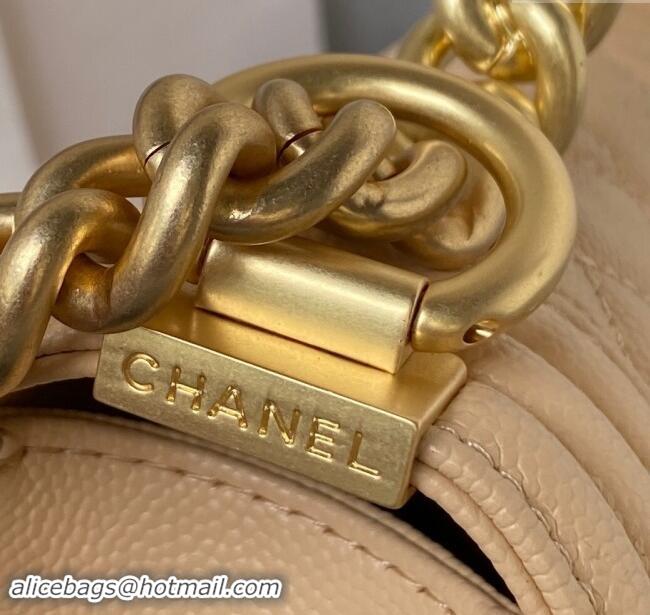 Top Design Chanel Small Boy Chanel Handbag with Handle in Grained Calfskin A94805 Apricot