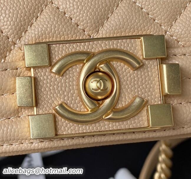 Top Design Chanel Small Boy Chanel Handbag with Handle in Grained Calfskin A94805 Apricot