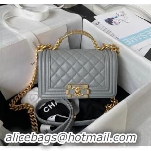 Famous Brand Chanel Small Boy Chanel Handbag with Handle in Grained Calfskin A94805 Grey