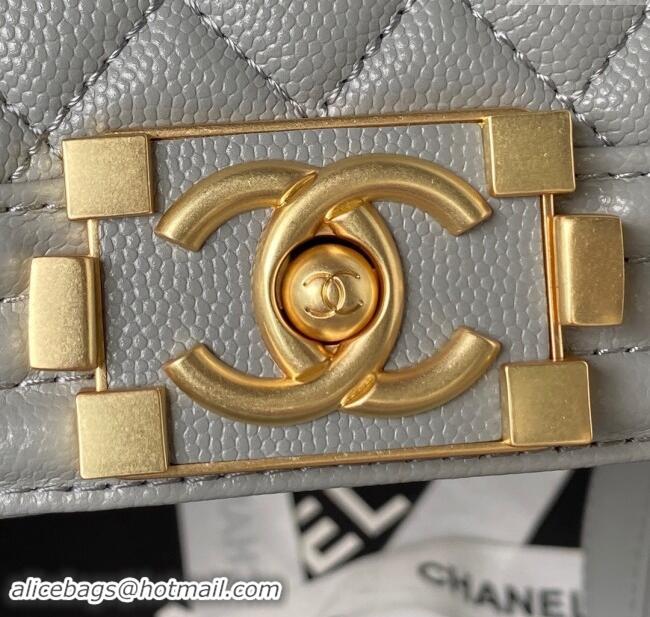 Famous Brand Chanel Small Boy Chanel Handbag with Handle in Grained Calfskin A94805 Grey