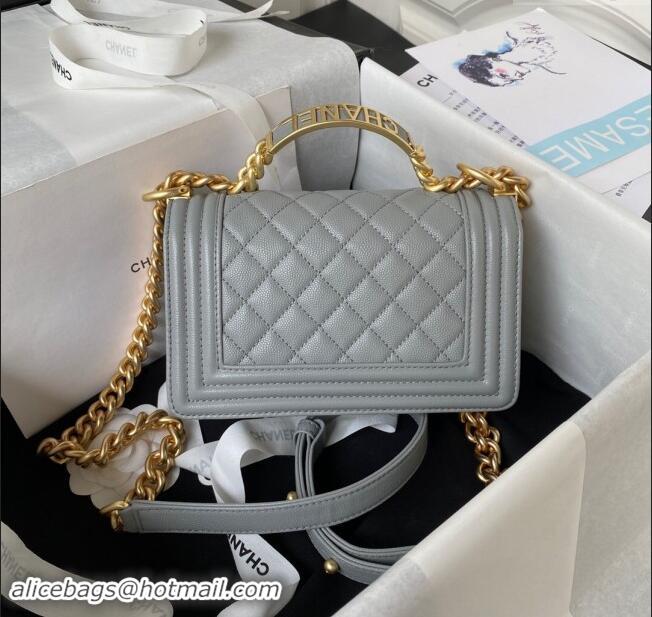 Famous Brand Chanel Small Boy Chanel Handbag with Handle in Grained Calfskin A94805 Grey