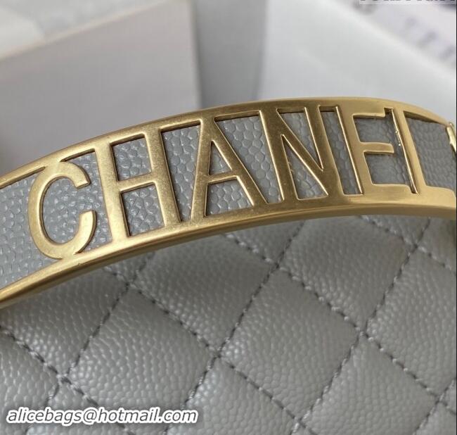 Famous Brand Chanel Small Boy Chanel Handbag with Handle in Grained Calfskin A94805 Grey