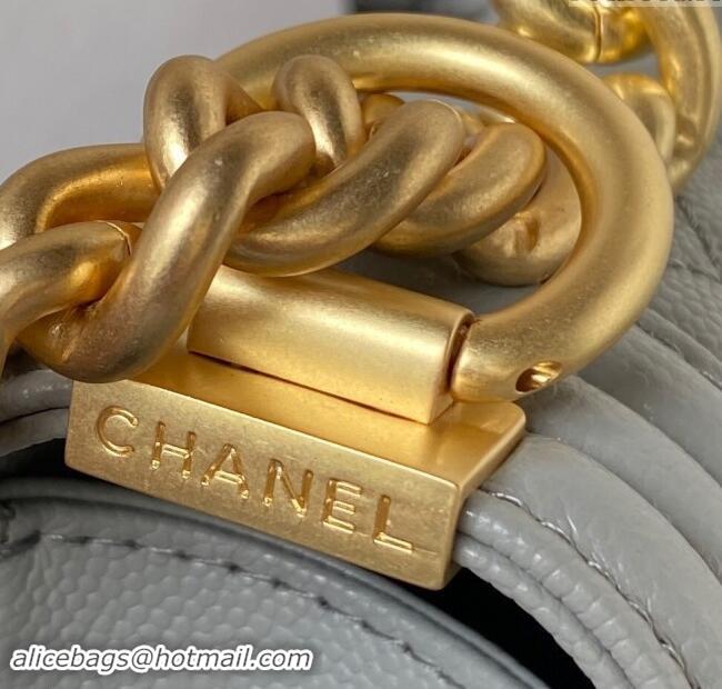 Famous Brand Chanel Small Boy Chanel Handbag with Handle in Grained Calfskin A94805 Grey