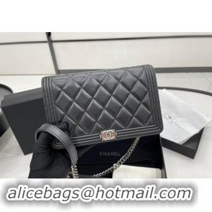 Top Design Chanel Lambskin Boy Chanel Wallet On Chain Bag WOC A7062 Black/Silver