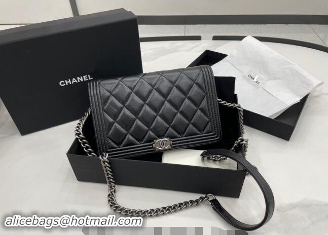 Top Design Chanel Lambskin Boy Chanel Wallet On Chain Bag WOC A7062 Black/Silver