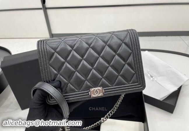 Top Design Chanel Lambskin Boy Chanel Wallet On Chain Bag WOC A7062 Black/Silver