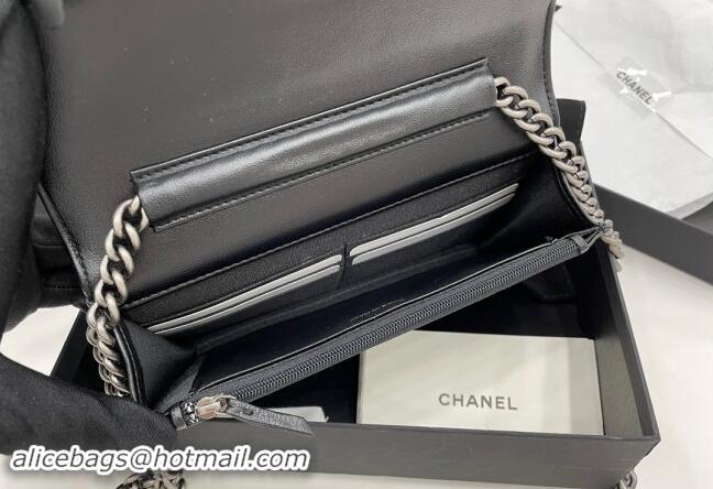 Top Design Chanel Lambskin Boy Chanel Wallet On Chain Bag WOC A7062 Black/Silver