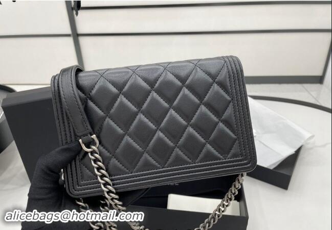 Top Design Chanel Lambskin Boy Chanel Wallet On Chain Bag WOC A7062 Black/Silver