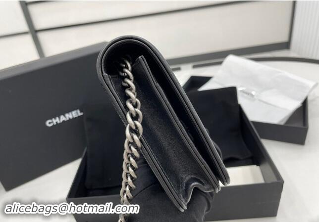 Top Design Chanel Lambskin Boy Chanel Wallet On Chain Bag WOC A7062 Black/Silver