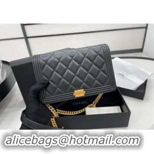 New Design Chanel Lambskin Boy Chanel Wallet On Chain Bag WOC A7062 Black/Gold 2024