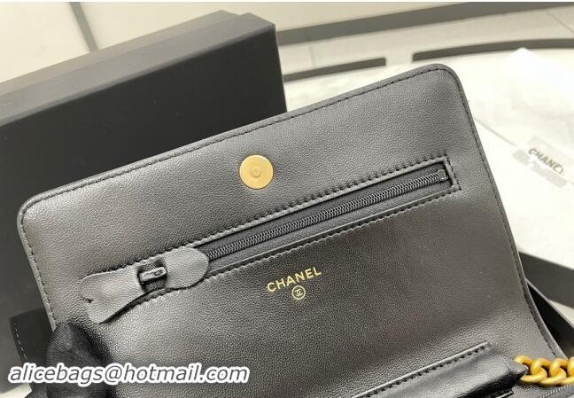 New Design Chanel Lambskin Boy Chanel Wallet On Chain Bag WOC A7062 Black/Gold 2024