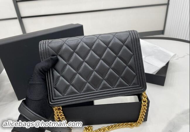 New Design Chanel Lambskin Boy Chanel Wallet On Chain Bag WOC A7062 Black/Gold 2024