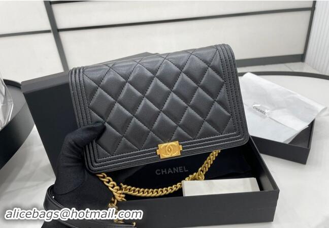 New Design Chanel Lambskin Boy Chanel Wallet On Chain Bag WOC A7062 Black/Gold 2024