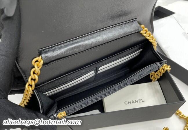 New Design Chanel Lambskin Boy Chanel Wallet On Chain Bag WOC A7062 Black/Gold 2024