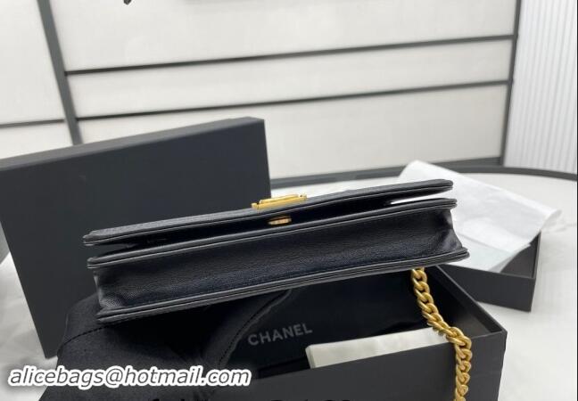 New Design Chanel Lambskin Boy Chanel Wallet On Chain Bag WOC A7062 Black/Gold 2024