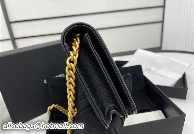 New Design Chanel Lambskin Boy Chanel Wallet On Chain Bag WOC A7062 Black/Gold 2024