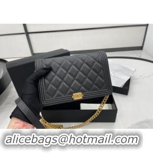 Luxury Cheap Chanel Grained Calfskin Boy Chanel Wallet On Chain Bag WOC A7062 Black/Gold